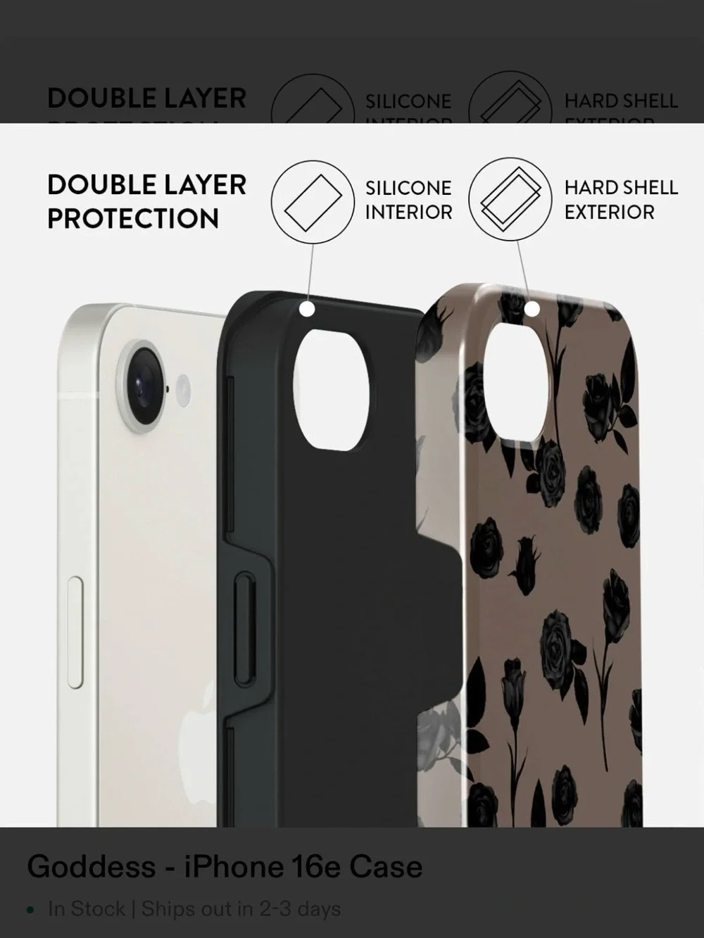 BURGA • Goddess Taupe with Black Rose Print iPhone 16e Case MagSafe Tough